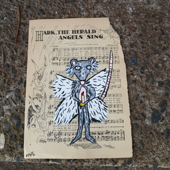 Angel Possum Painting Folk Art Mixed Media - Picture 4 of 8